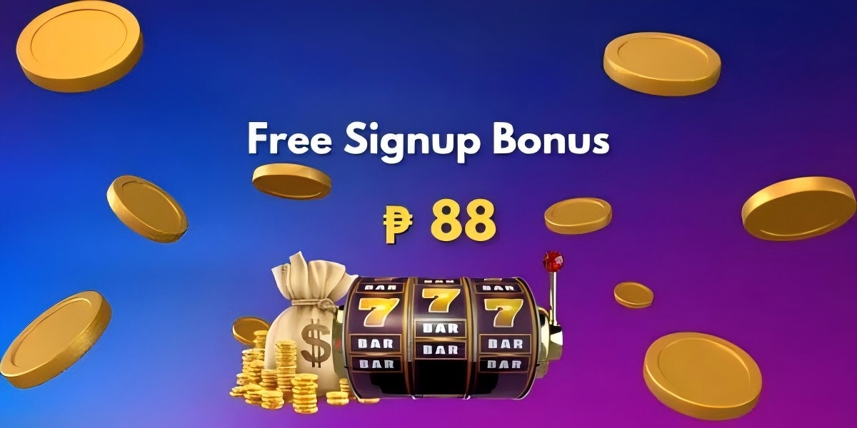 Nice PH48 signup banner: free signup bonus of 88 pesos beside a triple-seven slot machine, money bag and gold coins