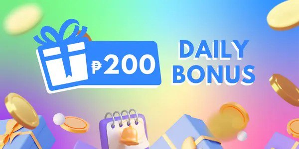 Nice PH48 daily bonus banner: 200 peso gift box, calendar with bell and gold coins on a green to pink gradient